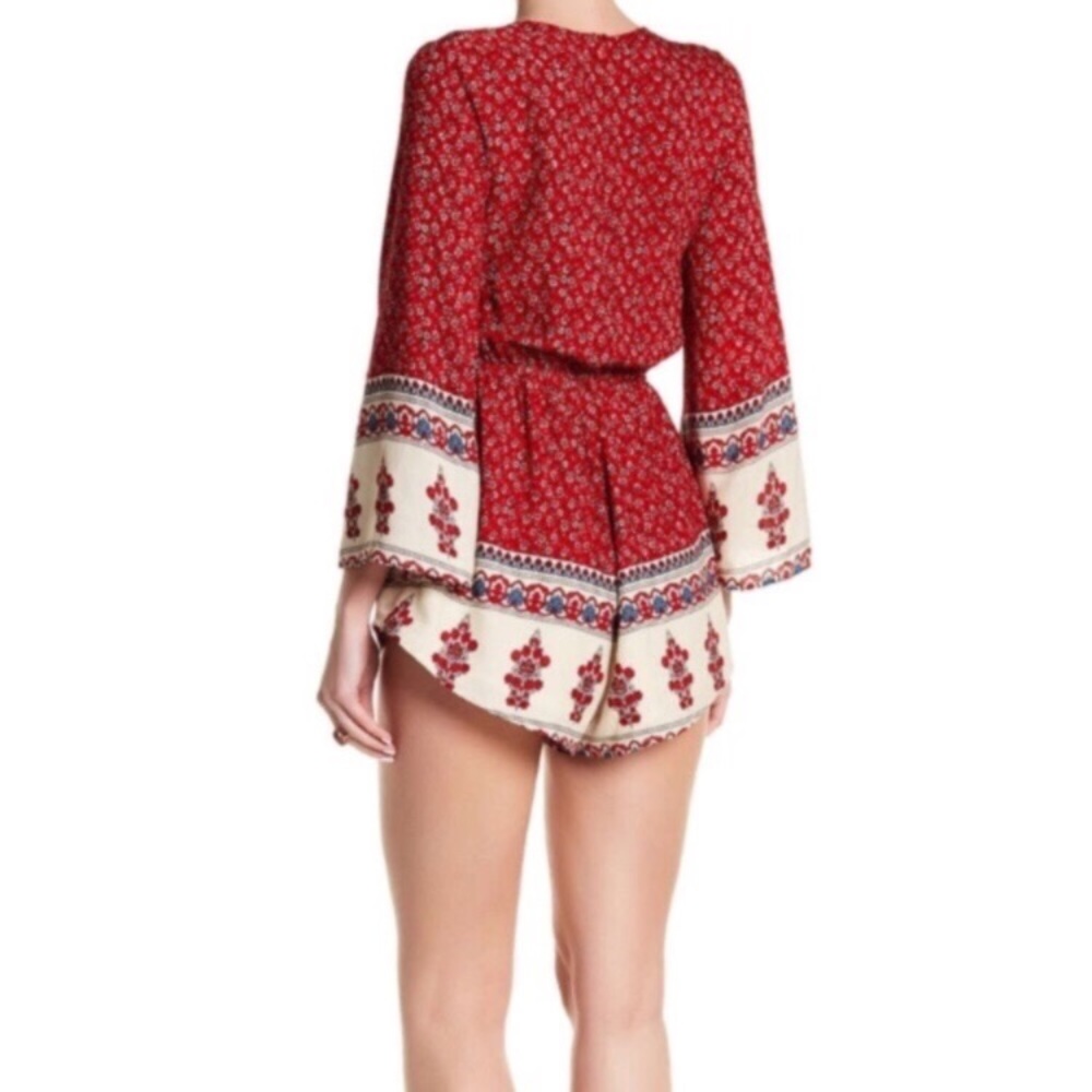 Reverse Long Sleeve Lace-Up Romper - Picture 2 of 6